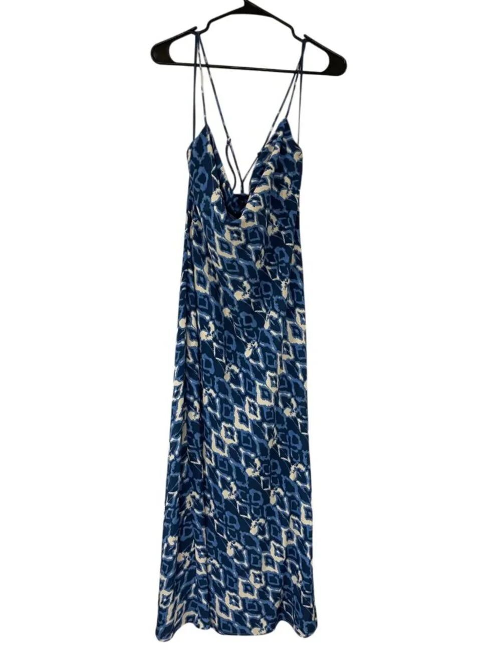 Zara Womens Printed Midi Slip Dress Size XL Blue Geometric Pattern 3666/055 NWT